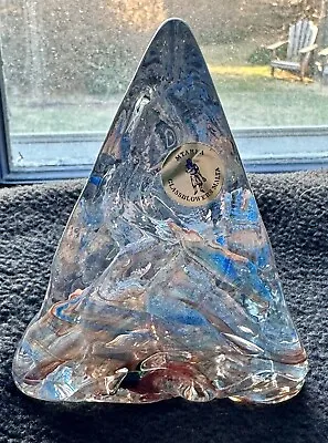 3”  Pyramid Paperweight Glass  Incised  Rainbow Swirls Malta Label MTARFA • $19.79