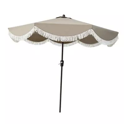  9ft Auto Tilt Scalloped Patio Umbrellas With Fringe Outdoor Table Umbrellas  • $216.70