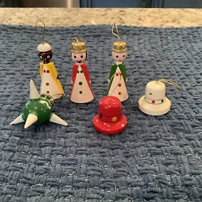 6 Vintage Mini Wood Christmas Ornaments Taiwan 3” • $9.99