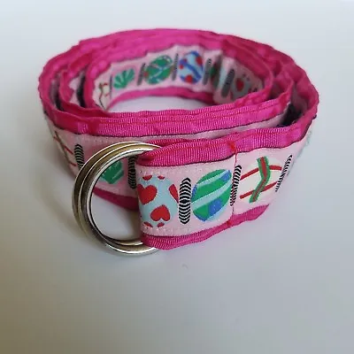 Angela Moore Belt Sz S Pink Ribbon Belt Multi Color Bead Print Silver D Rings  • $7.59