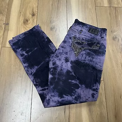 Robins Jeans Mens 38 Purple Acid Wash 36x32 Rhinestone Flaps • $119.99