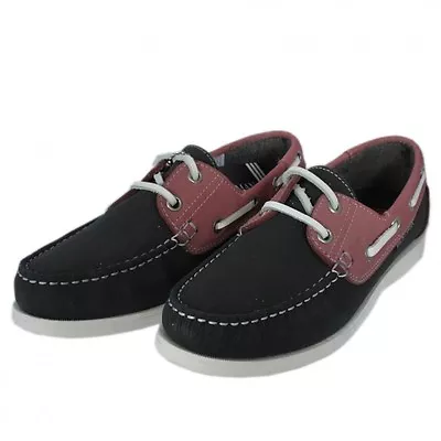 Womens Yachtsman Nubuck Leather Lace-Up Navy/Pink Deck Shoes UK3-UK8 • £10