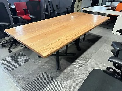 Full Custom Made 8' Conference Chair In Solid Wood Oak Top W/ Black Metal Base • $1950