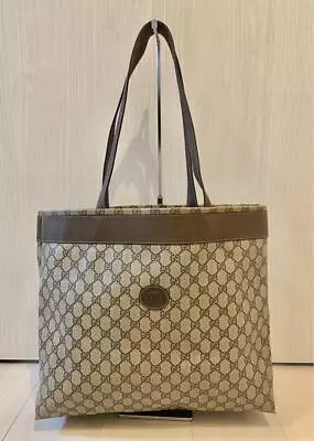 Vintage Gucci PVC GG Pattern Leather Tote Bag With Logo Sprem - Large Capacity • $191