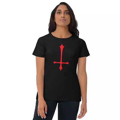 Red Inverted Satanic Unholy Cross Women's Short Sleeve Babydoll T-shirt • £28.45