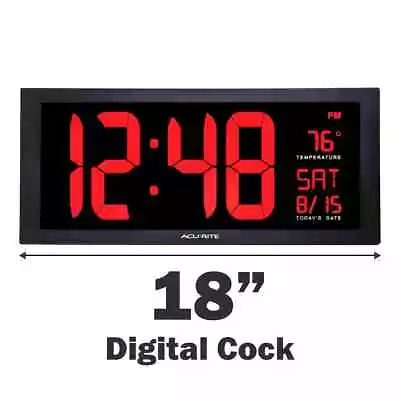 AcuRite Large Digital Wall Clock 18” LED With Indoor Temperature Date Rectangle • £39.99