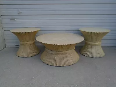 Bamboo Sheaf Of Wheat Coffee Table + 2 End Side McGuire STY Rattan Regency Reed • $650