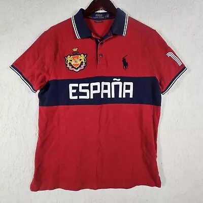 Ralph Lauren Adult Large Polo Shirt Red Espana Rugby Custom Slim Fit Men's • $35