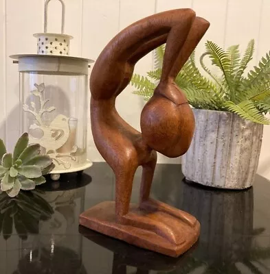 Gymnast Wood Carving Bali Yoga Sirsasana Pose Abstract Sculpture Handcrafted  • $22