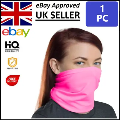 Bandana Neck Gaiter Face Mask Multi Use Snood Scarf Hot Pink ~ 24 Hour Delivery • £2.99