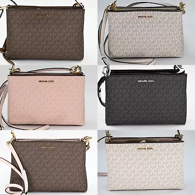 Michael Kors Trisha Triple Compartment Signature Logo Crossbody MK Bag • $99