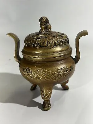 Antique Chinese Fine Case Bronze Bats & Dogs Incense Burner Qing Dynasty • $356.85