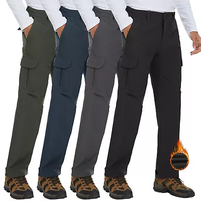 Men's Fleece Lined Cargo Pants Combat Stretch Waterproof Hiking Chino Trousers • $28.99