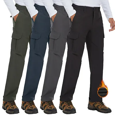 Men's Fleece Lined Cargo Pants Stretch Waterproof Winter Thermal Combat Trousers • $28.99
