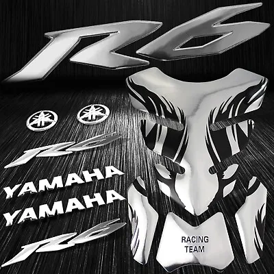Chrome Tribal Fire Gas Fuel Tank Pad+8  3D Logo&Letter+for YZF-R6 Emblem Sticker • $26.77