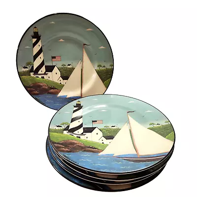 Set Of 6 Warren Kimble Coastal Breeze Evolution Sakura Plastic Salad Plates 8.5 • $26.99