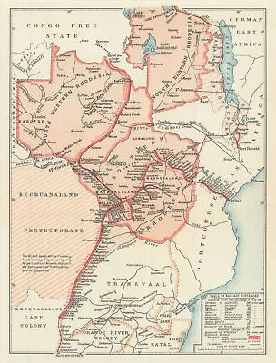 Rhodesia Railways. Zimbabwe & Zambia. British South Africa Company 1910 Map • £42