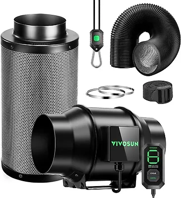 VIVOSUN AeroZesh G8 8'' 725 CFM Inline Duct Fan W/E12Carbon Filter&25ft Ducting • $199.79