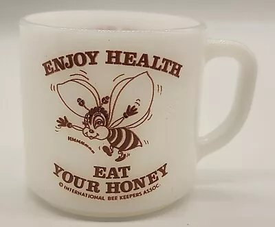 Vintage Federal Milk Glass Coffee Mug Cup  Enjoy Health..Eat Your Honey  • $18