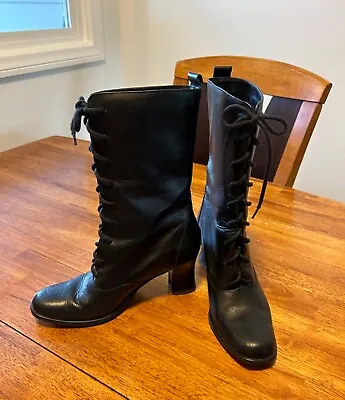 Vintage Details Leather Granny Black Lace Up Boots Size 8 Grunge/Boho/Victorian  • $60