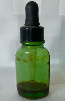 Vintage GREEN GLASS Medical Pharmaceutical Medicine Bottle W/ Squeeze Dropper  • $10.49