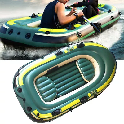 PVC Inflatable 3 Person Fishing Rowing Boat Raft Canoe Kayak Dinghy W/ 2 Cushion • $84.89