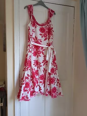 Marks & Spencer Per Una Red & White Summer Dress Size 14 Wedding Cruise 50's Hip • £10