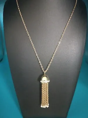 J.Crew 37 In Gold Tone Tassel Pendant Necklace Clear Stones Faux Pearls • $22