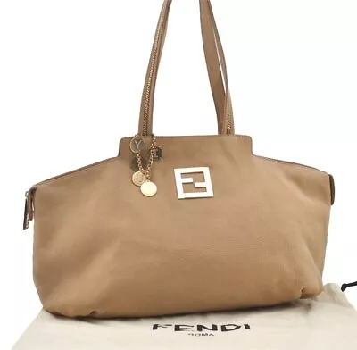 Authentic FENDI Vintage Leather Shoulder Tote Bag Beige 1508J • $53