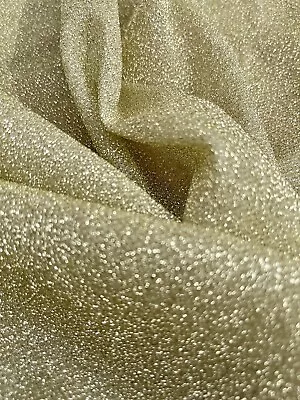 Sparkly Gold Stretch Light See Thru Mesh Fabric Glitter . Dance Wearbridal. Bty • $10.36