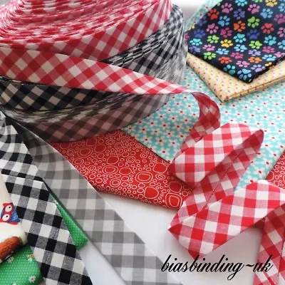 £7 • Buy 30mm ~ ACUARIO 9mm Gingham Handmade Extra Wide Bias Binding Tape ~ 20 Colours 