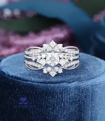 Moissanite Bridal Set Engagement Ring Solid 14K White Gold Round Cut 2.50 Carat • $224.40