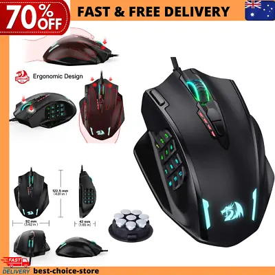 $67.20 • Buy Redragon M908 Impact RGB LED MMO Mouse With Side Buttons Optical Wired Gaming Mo