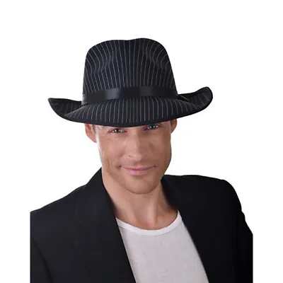 Gangster Black White Pinstripe Fedora Trilby Hat Men Costume Mafia 1920s Gatsby • $14.92