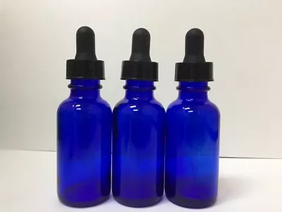 3 -- 2oz Blue Glass Bottles With Glass Eye Dropper Dispenser For Essential Oils • $7.48