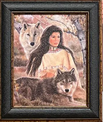 Maija Native American Maiden With Wolf  Aspen Shadows Art Print Framed 8 X 9 • $29.95