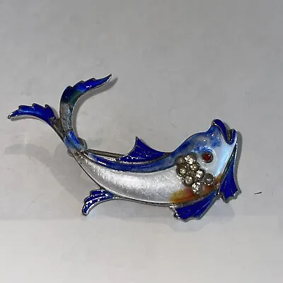 Vintage Sterling Silver Marcasite Enamel Goldfish Fish Pin Brooch • $21