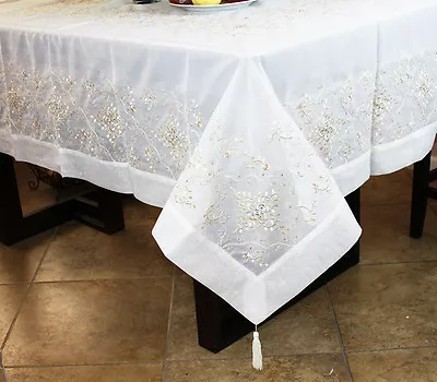 $65 • Buy Rectangle 72x144  Embroidered Lace Embroidery Tablecloth 12 Napkin Wedding Party
