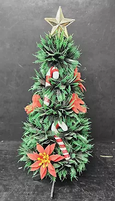 Mid Century Mini Christmas Tree Green Plastic W/Felt Birds Poinsettia & Star 13 • $18.04