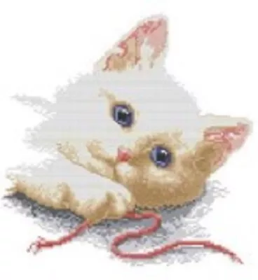 £2.99 • Buy 14 Count Charted Cross Stitch Kit  White Cat Playing With Wool  31x33cm