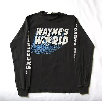 Wayne's World Party Time Excellent Black Long Sleeve Vintage Repro T Shirt S • $54.52