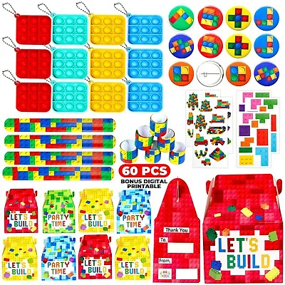 60 Pcs Building Blocks Party Favors For Kids Brick Style Keychain Wristband Box • $19.99