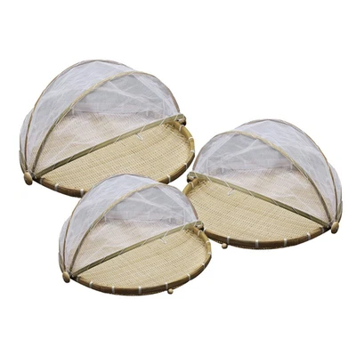 £23.60 • Buy Hand-Woven Bamboo Tent Basket Food Serving Tray Mesh Food Cover Fruit Storage UK