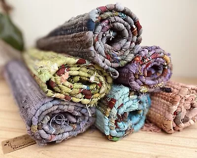 Handmade Rag Rug Multi Colour Mat Recycled  Fair Trade Cotton Chindi Mats • £22.99