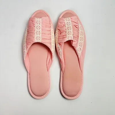Vintage Pink Boudoir Slippers Bedroom House Shoes Valentine Women’s Sz L 8-9 • $27.99