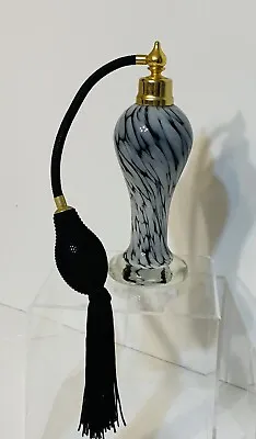 Vtg Gray /Black  Swirl Murano Style Glass Perfume Bottle Atomizer With Tassel 7” • $29.99