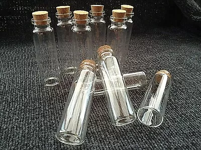 £8.50 • Buy 10 Mini Glass Bottles/Jars/Vials With Cork Stopper Size 74mm X 22mm.  (H)