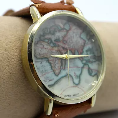 Vintage Geneva Platinum Unisex Retro World Map Analog 42mm Dial Watch (D716) • $9