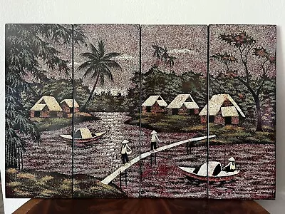 Vintage Traditional Vietnamese Crushed Eggshell Blk. Laq. Artwork 32in X 20.5in • $50