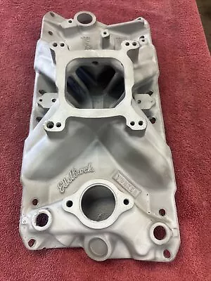 $199.99 • Buy Edelbrock Torker SBC W Oil Fill Tube Chevy 350 Intake Manifold VTG Sandblasted
